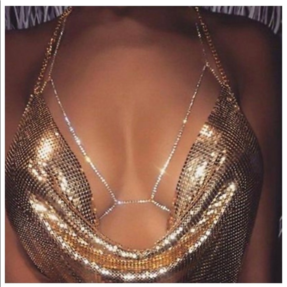 SILVER Rhinestone Chain bra